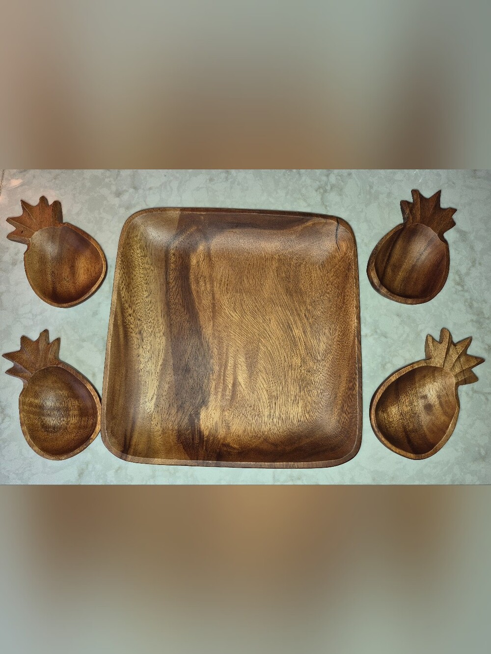 Vintage-style 5-piece wooden pineapple tray and bowl,nl New In The Box,